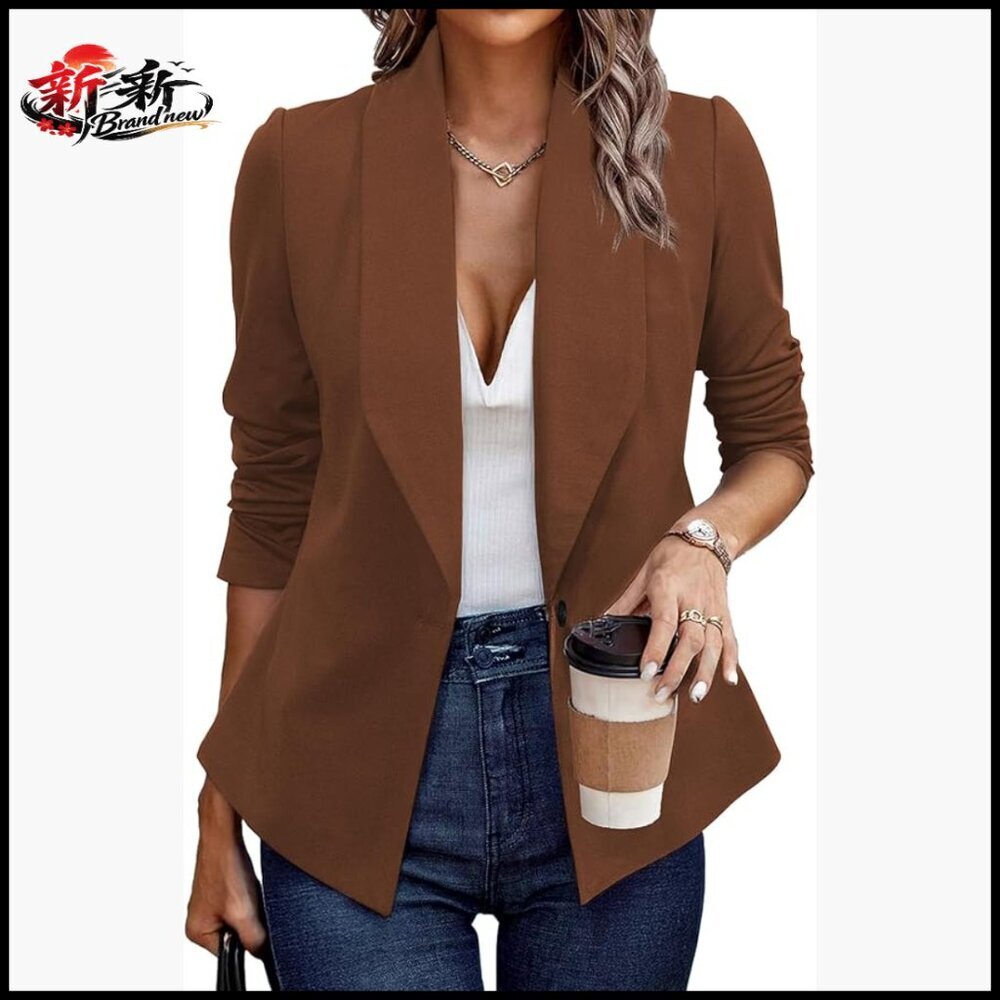 Polyester Blazer Long Sleeve Open Front Work Office Jacket